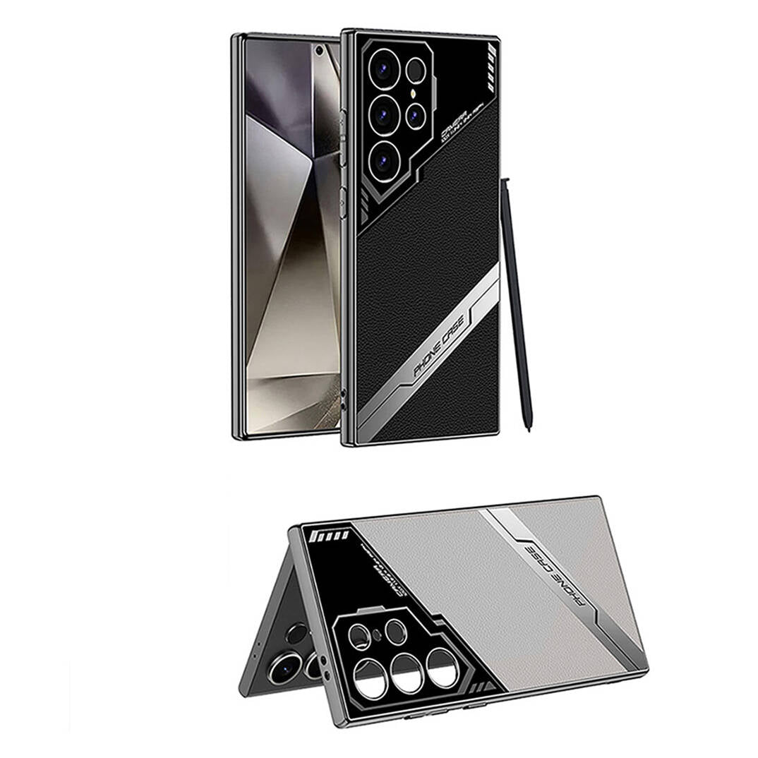 Galaxy S24 Ultra Case Camera Protection Faux Leather Design Zore New Series Procase Cover Titanium-Gray 