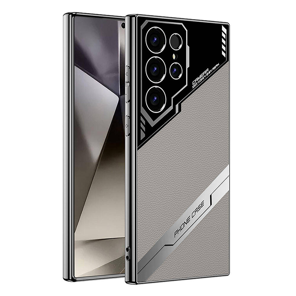 Galaxy S24 Ultra Case Camera Protection Faux Leather Design Zore New Series Procase Cover Titanium-Gray 