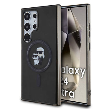 Galaxy S24 Ultra Kılıf Karl Lagerfeld Orjinal Lisanslı M-safe Şarj Özellikli Karl & Choupette IML Baskılı Kapak Siyah