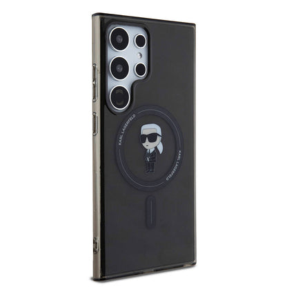 Galaxy S24 Ultra Kılıf Karl Lagerfeld Orjinal Lisanslı M-safe Şarj Özellikli Karl Head IML Baskılı Kapak Siyah