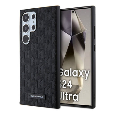 Galaxy S24 Ultra Kılıf Karl Lagerfeld Orjinal Lisanslı Saffiano Monogram Metal Logo Kapak Siyah
