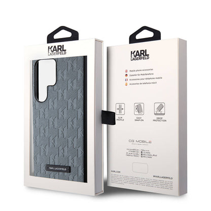Galaxy S24 Ultra Kılıf Karl Lagerfeld Orjinal Lisanslı Saffiano Monogram Metal Logo Kapak Siyah