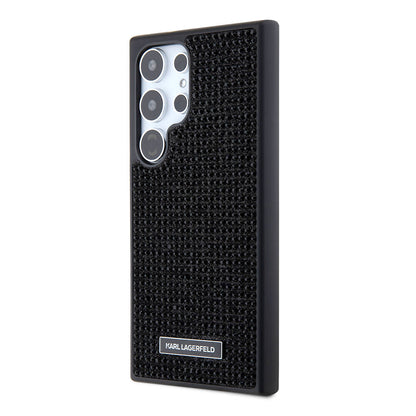 Galaxy S24 Ultra Kılıf Karl Lagerfeld Taşlı Metal Logo Orjinal Lisanslı Kapak Siyah