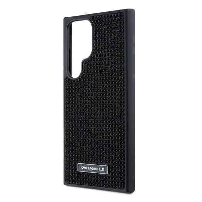 Galaxy S24 Ultra Kılıf Karl Lagerfeld Taşlı Metal Logo Orjinal Lisanslı Kapak Siyah