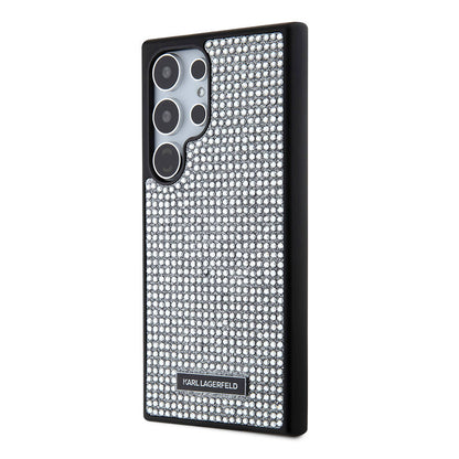 Galaxy S24 Ultra Kılıf Karl Lagerfeld Taşlı Metal Logo Orjinal Lisanslı Kapak Siyah