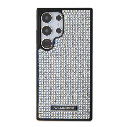 Galaxy S24 Ultra Kılıf Karl Lagerfeld Taşlı Metal Logo Orjinal Lisanslı Kapak Gümüş