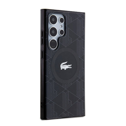 Galaxy S24 Ultra Kılıf Lacoste Orjinal Lisanslı M-safe Şarj Özellikli Çift Katmanlı Timsah Logolu Blend Monogram Kapak Haki