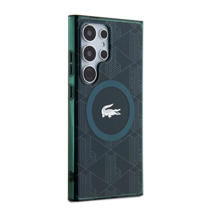 Galaxy S24 Ultra Kılıf Lacoste Orjinal Lisanslı M-safe Şarj Özellikli Çift Katmanlı Timsah Logolu Blend Monogram Kapak Haki