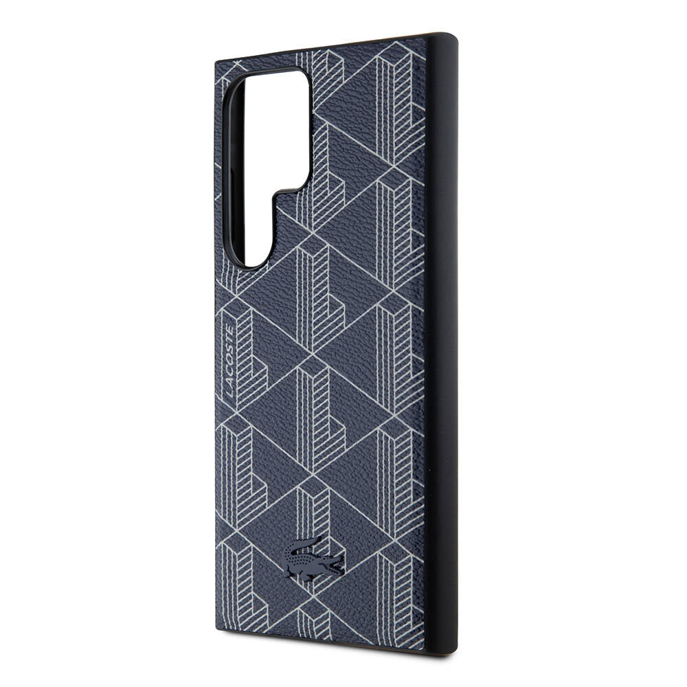 Galaxy S24 Ultra Kılıf Lacoste Orjinal Lisanslı M-safe Şarj Özellikli PU Deri Görünümlü Karışık Monogram Desenli Kapak Siyah
