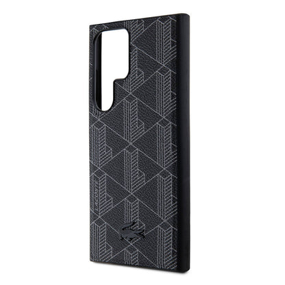 Galaxy S24 Ultra Kılıf Lacoste Orjinal Lisanslı M-safe Şarj Özellikli PU Deri Görünümlü Karışık Monogram Desenli Kapak Siyah