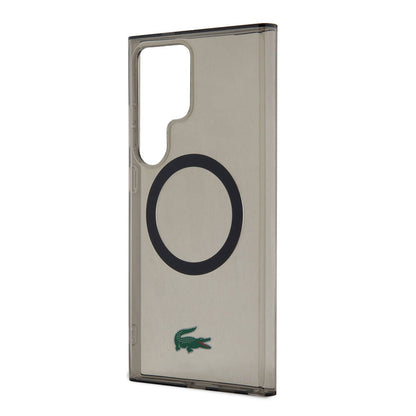 Galaxy S24 Ultra Kılıf Lacoste Orjinal Lisanslı M-safe Şarj Özellikli Transparan Timsah Logo Baskılı Kapak Siyah