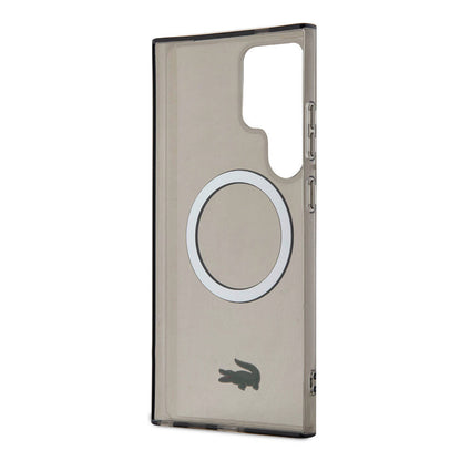 Galaxy S24 Ultra Kılıf Lacoste Orjinal Lisanslı M-safe Şarj Özellikli Transparan Timsah Logo Baskılı Kapak Siyah