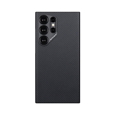 Galaxy S24 Ultra Kılıf M-safe Şarj Özellikli 600D Aramid Fiber Pitaka Ultra-Slim Classic Serisi Black-Grey Twill Kapak Siyah