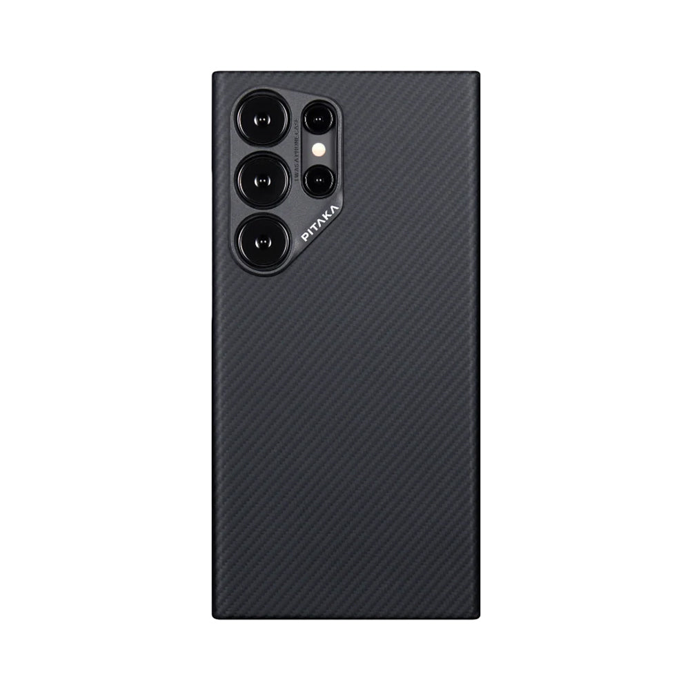 Galaxy S24 Ultra Kılıf M-safe Şarj Özellikli 600D Aramid Fiber Pitaka Ultra-Slim Classic Serisi Black-Grey Twill Kapak Siyah
