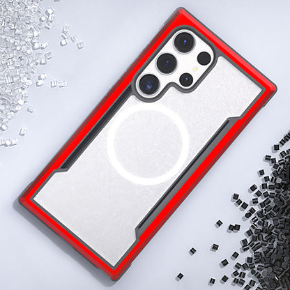 Galaxy S24 Ultra Kılıf M-safe Şarj Özellikli Airbagli Raptic Shield Serisi Şeffaf Arka Yüzey Kapak Kırmızı