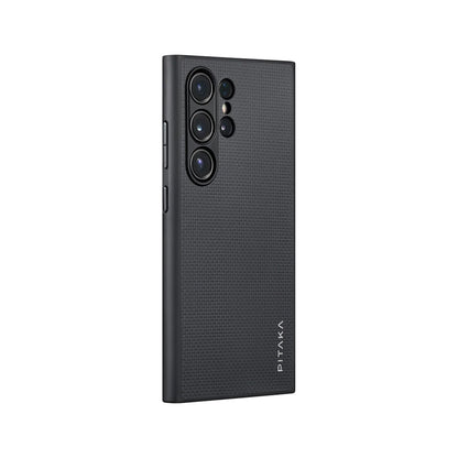 Galaxy S24 Ultra Kılıf M-safe Şarj Özellikli Aramid Fiber 3 Fonksiyon Butonlu Pitaka PinButton Serisi Kapak Siyah-Gri