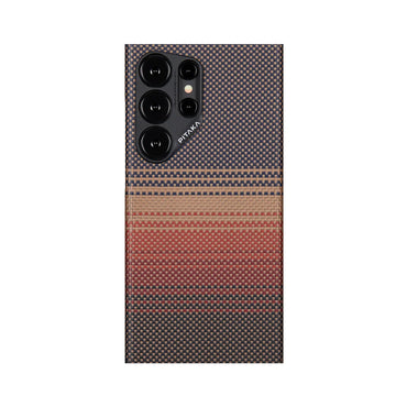 Galaxy S24 Ultra Kılıf M-safe Şarj Özellikli Aramid Fiber Pitaka Tactile Woven Sunset-Moonrise Serisi Sunset Kapak Kahverengi