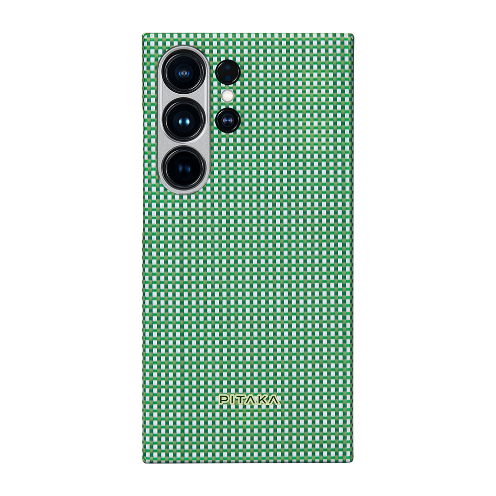 Galaxy S24 Ultra Kılıf M-safe Şarj Özellikli 1500D Aramid Fiber Pitaka Ultra-Slim Classic Serisi Aomori Kapak Yeşil