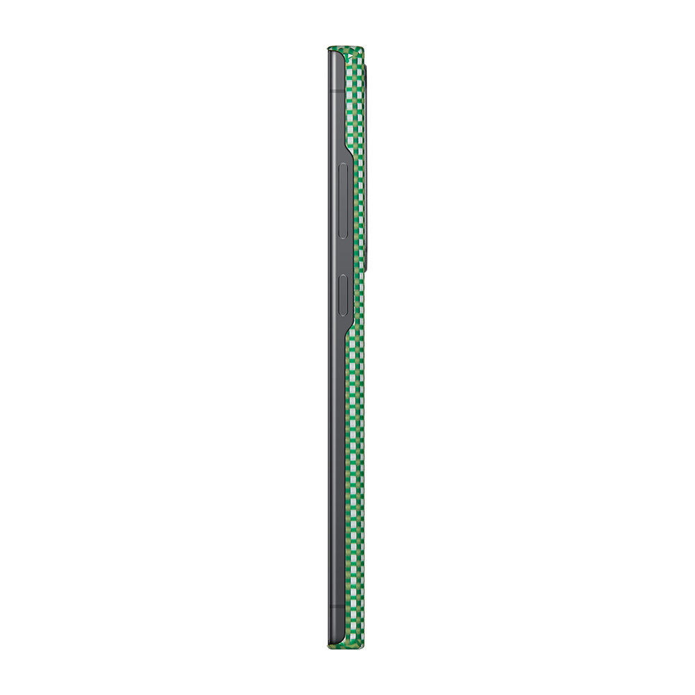 Galaxy S24 Ultra Kılıf M-safe Şarj Özellikli 1500D Aramid Fiber Pitaka Ultra-Slim Classic Serisi Aomori Kapak Yeşil