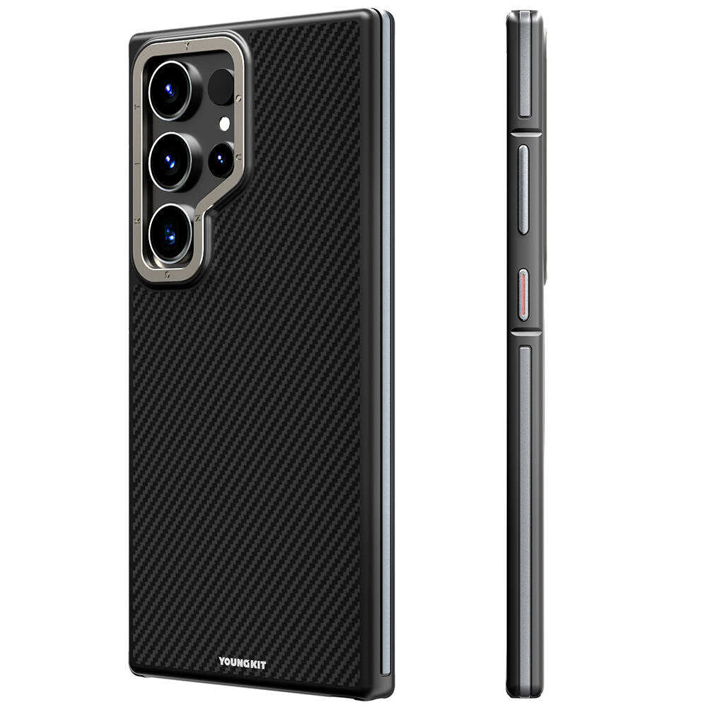 Galaxy S24 Ultra Case with M-safe Charging Function, Aramid Fiber Design, Youngkit 600D Kevlar Series Cover, Black 