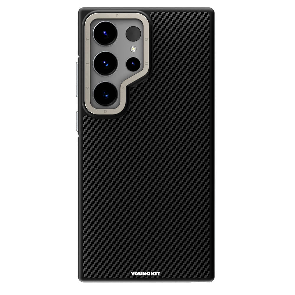 Galaxy S24 Ultra Case with M-safe Charging Function, Aramid Fiber Design, Youngkit 600D Kevlar Series Cover, Black 