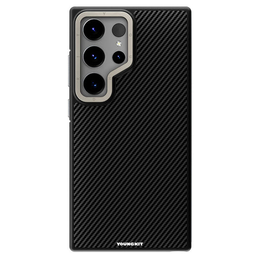 Galaxy S24 Ultra Case with M-safe Charging Function, Aramid Fiber Design, Youngkit 600D Kevlar Series Cover, Black 