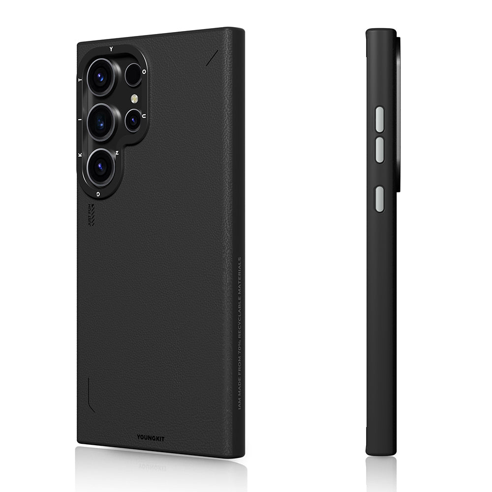 Galaxy S24 Ultra Kılıf M-safe Şarj Özellikli Basit Mat Deri Desenli Youngkit Tech Fashion Serisi Kapak Gümüş