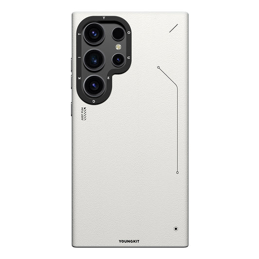 Galaxy S24 Ultra Kılıf M-safe Şarj Özellikli Basit Mat Deri Desenli Youngkit Tech Fashion Serisi Kapak Gümüş