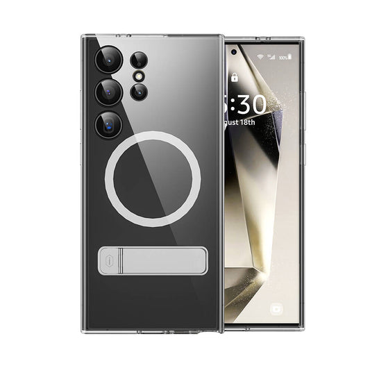 Galaxy S24 Ultra Case M-safe Charging Feature Camera Protection Stand Wiwu KCC-025 Aurora Series Cover Transparent