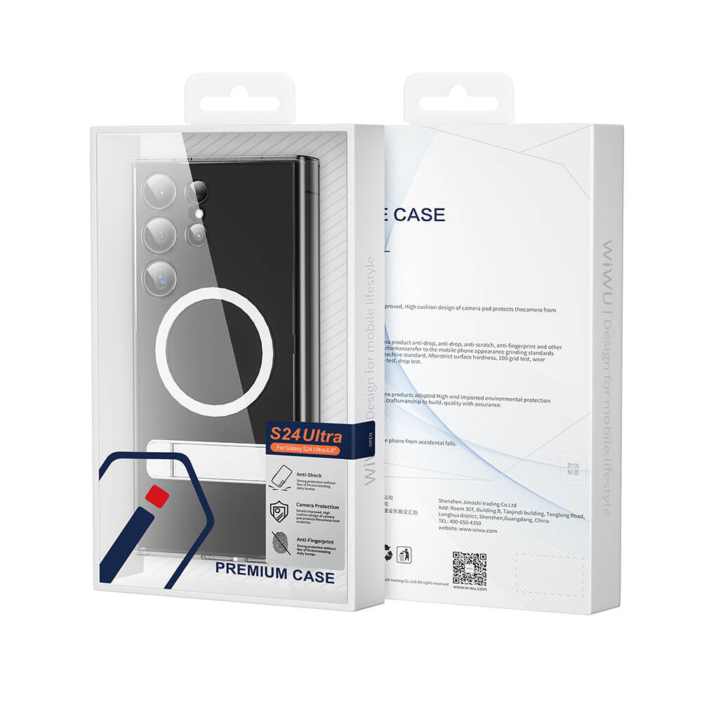 Galaxy S24 Ultra Case M-safe Charging Feature Camera Protection Stand Wiwu KCC-025 Aurora Series Cover Transparent