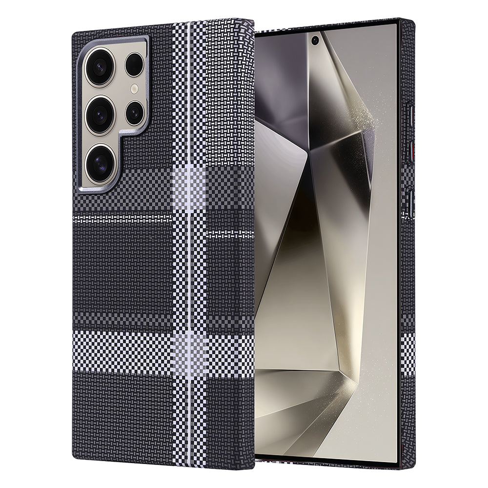 Galaxy S24 Ultra Kılıf M-safe Şarj Özellikli Karbon Fiber Görünümlü Zore Nekst Kapak Gri-Siyah