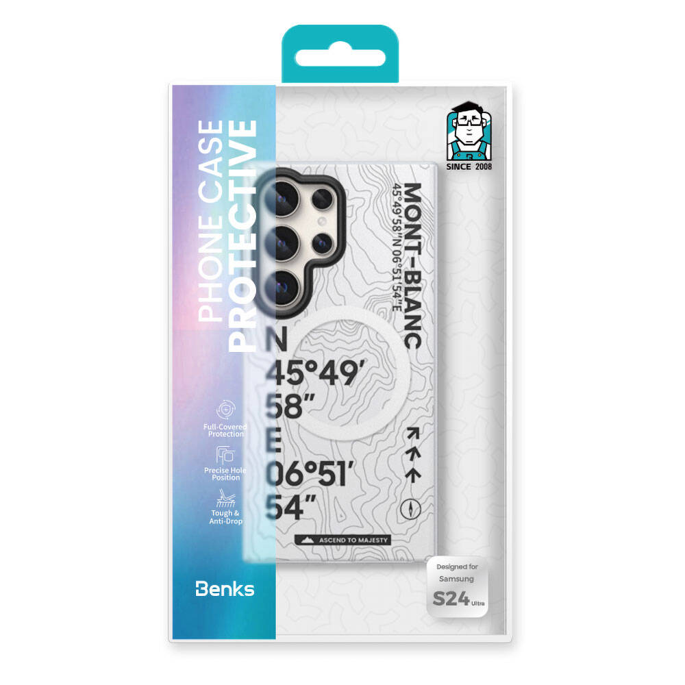 Galaxy S24 Ultra Case M-safe Charging Feature Coordinate Text Patterned Benks Summit Series Cover White 