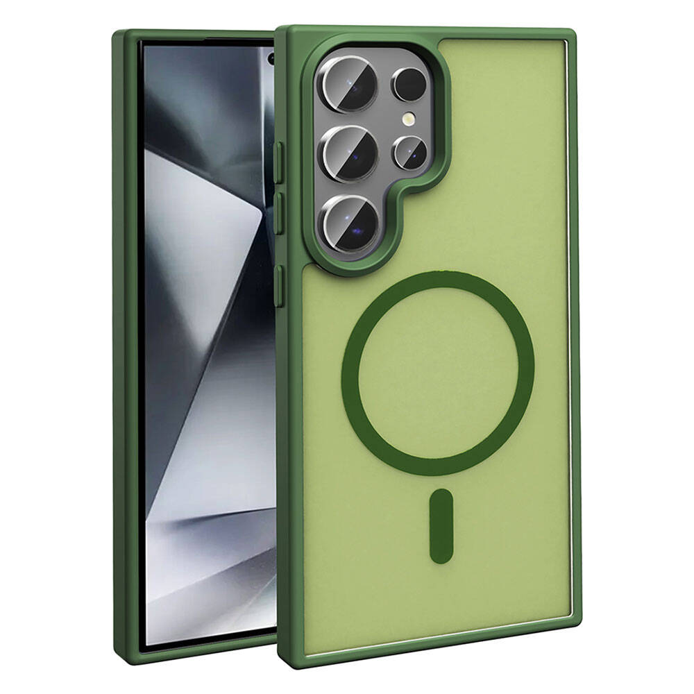 Galaxy S24 Ultra Case M-safe Charging Feature Matte Back Surface Zore Sio Cover Dark Green 