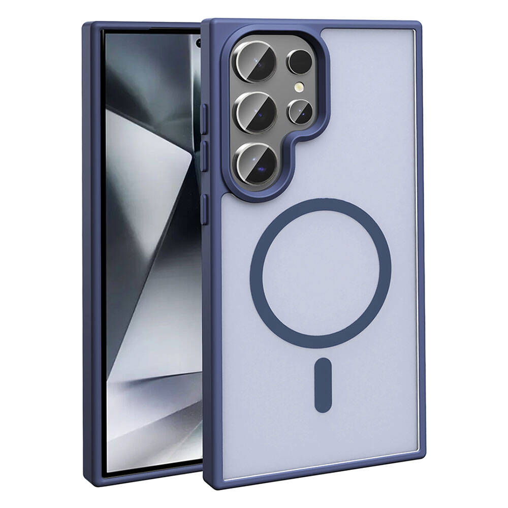 Galaxy S24 Ultra Case M-safe Charging Feature Matte Back Surface Zore Sio Cover Navy Blue 