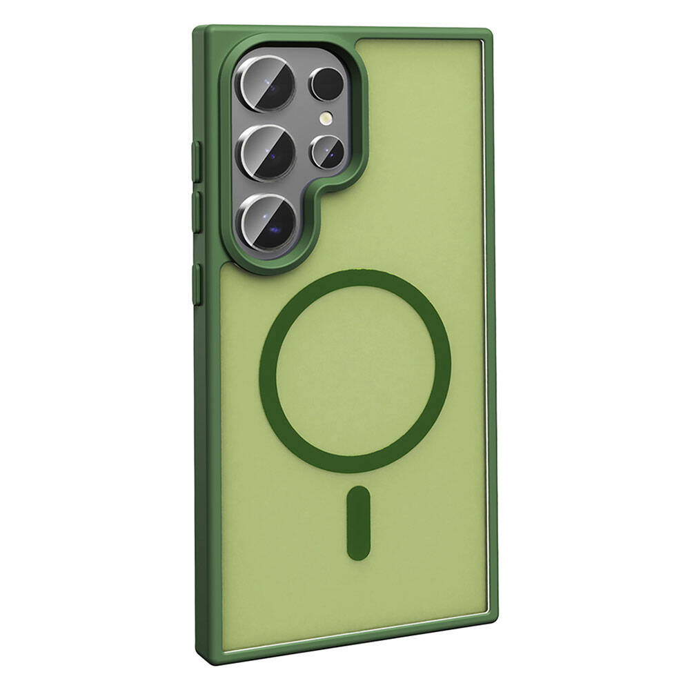 Galaxy S24 Ultra Case M-safe Charging Feature Matte Back Surface Zore Sio Cover Dark Green 