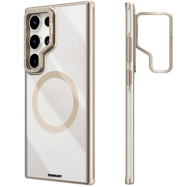 Galaxy S24 Ultra Case M-safe Charging Feature Anti-Yellowing Youngkit Crystal Grid Cover Gold 