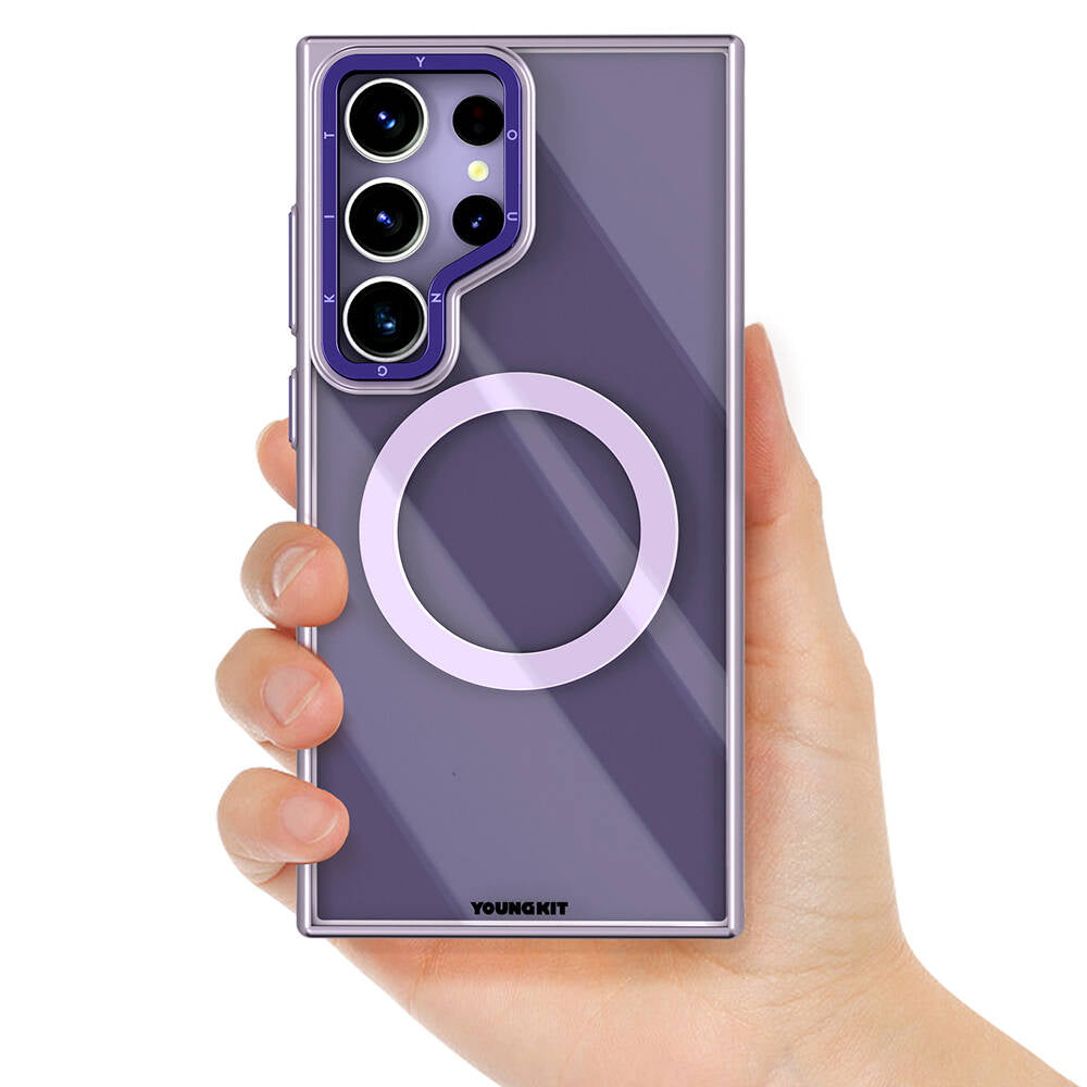 Galaxy S24 Ultra Case M-safe Charging Feature Anti-Yellowing Youngkit Crystal Grid Cover Purple 