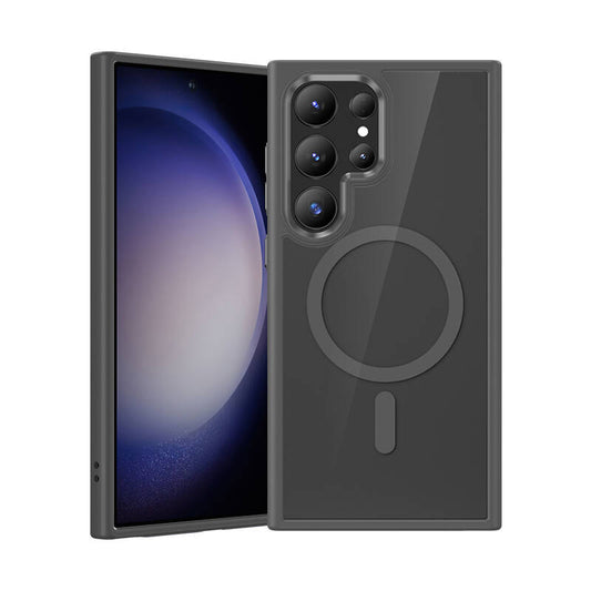 Galaxy S24 Ultra Case M-safe Charging Feature Transparent Back Surface Benks MagClap TPU Frame Cover Gray