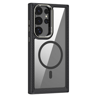 Galaxy S24 Ultra Kılıf M-safe Şarj Özellikli Sert PC Karbon Fiber Kenar Tasarımlı Zore Libero Kapak
