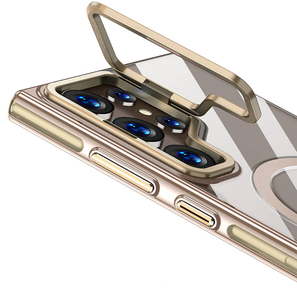 Galaxy S24 Ultra Kılıf M-safe Şarj Özellikli Wlons Standlı Efsane Kapak Gold