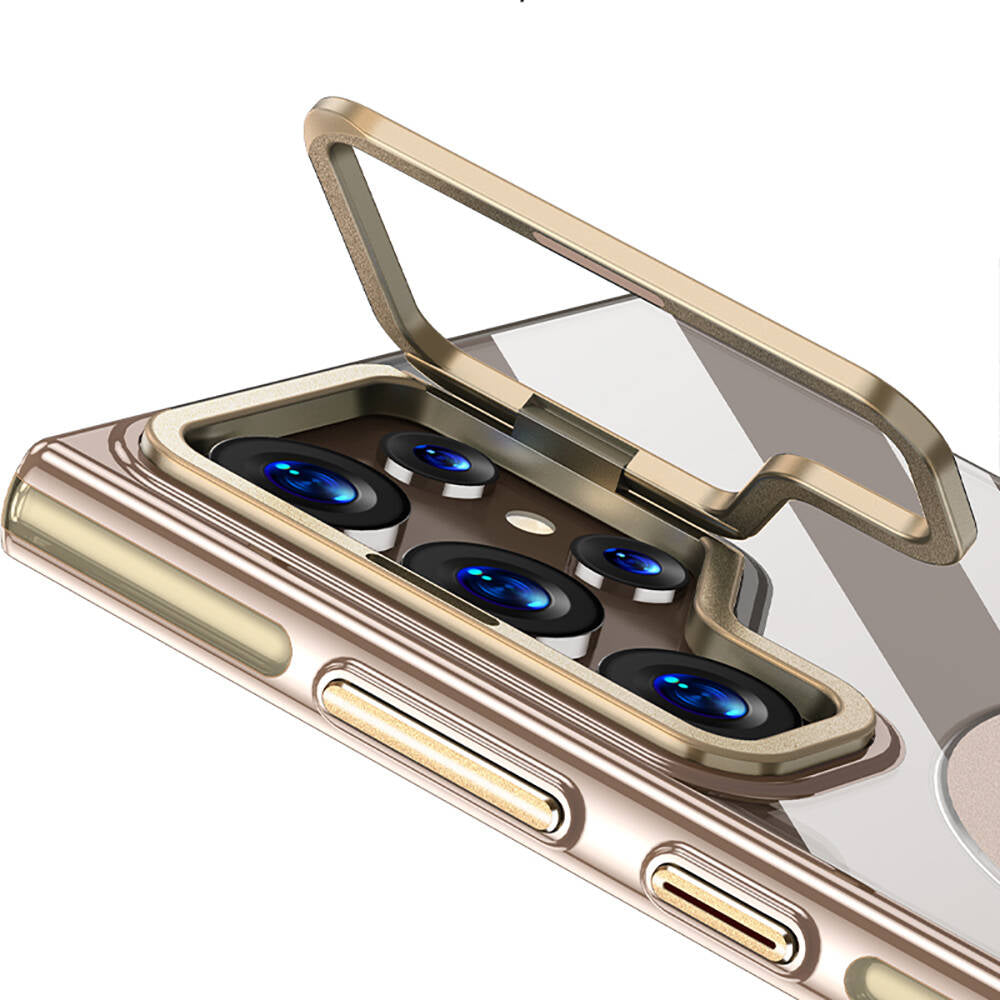 Galaxy S24 Ultra Kılıf M-safe Şarj Özellikli Wlons Standlı Efsane Kapak Gold