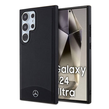 Galaxy S24 Ultra Kılıf Mercedes Benz Orjinal Lisanslı M-safe Şarj Özellikli Deri Dokumalı Sade Kapak Siyah