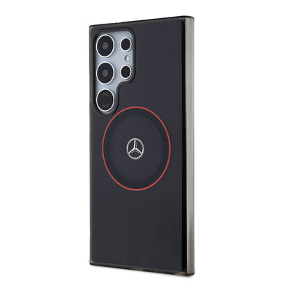 Galaxy S24 Ultra Kılıf Mercedes Benz Orjinal Lisanslı M-safe Şarj Özellikli IML Yıldız Logolu Red Ring Kapak Siyah