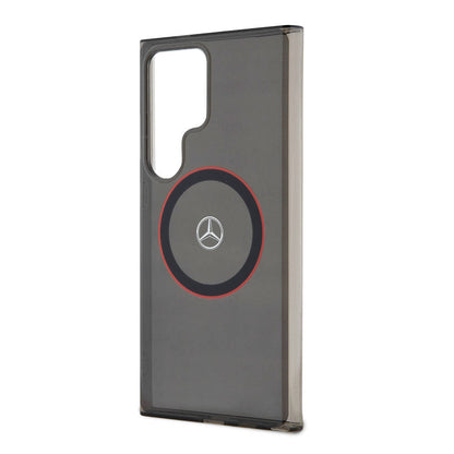 Galaxy S24 Ultra Kılıf Mercedes Benz Orjinal Lisanslı M-safe Şarj Özellikli IML Yıldız Logolu Red Ring Kapak Siyah