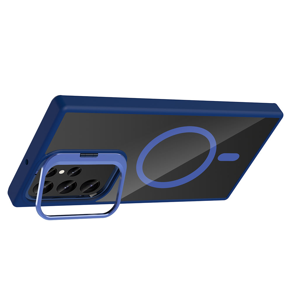 Galaxy S24 Ultra Case with Stand and Camera Lens Gift, M-Safe Charging Feature, Zore Etro Cover Gray 
