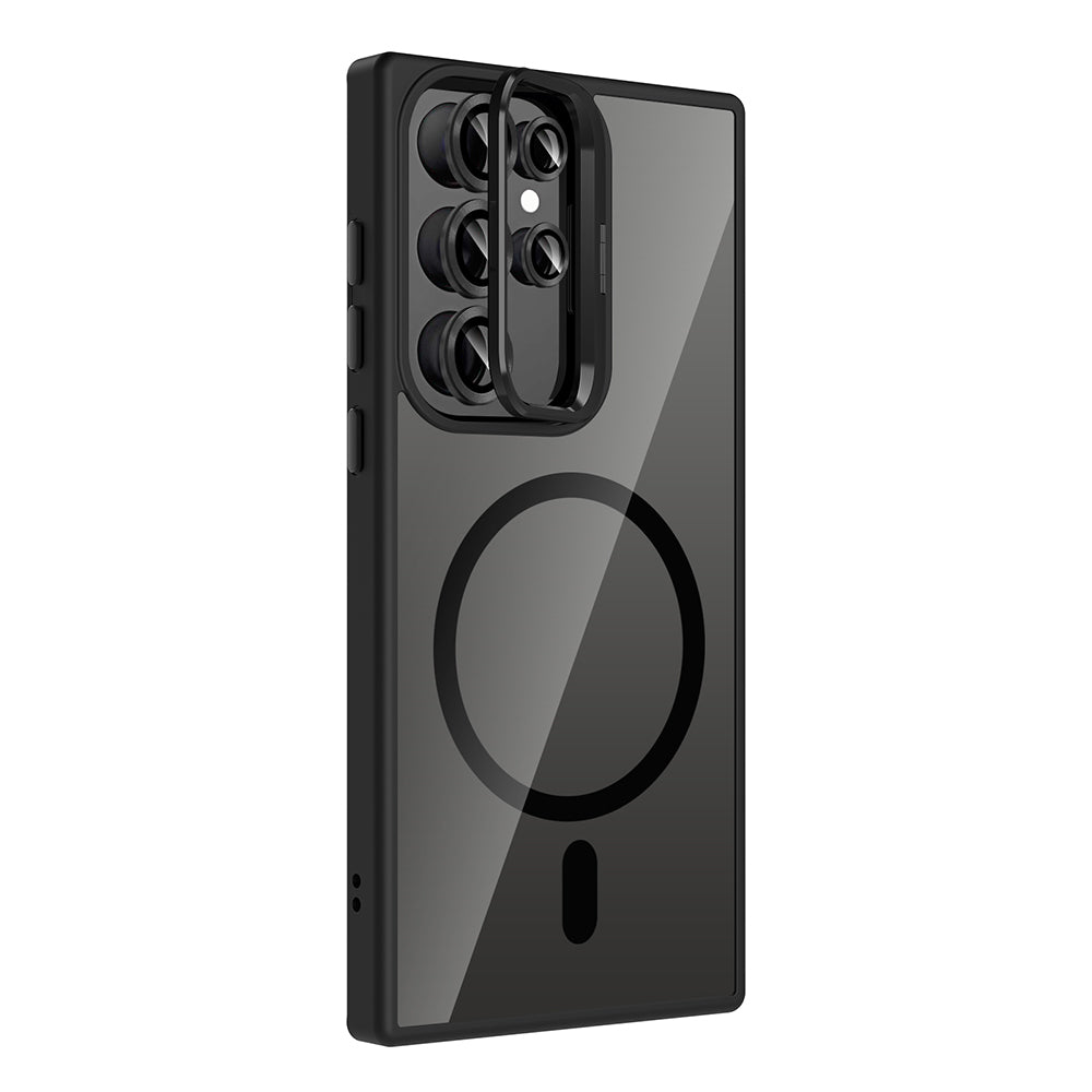 Galaxy S24 Ultra Case with Stand and Camera Lens Gift, M-Safe Charging Feature, Zore Etro Cover Black 
