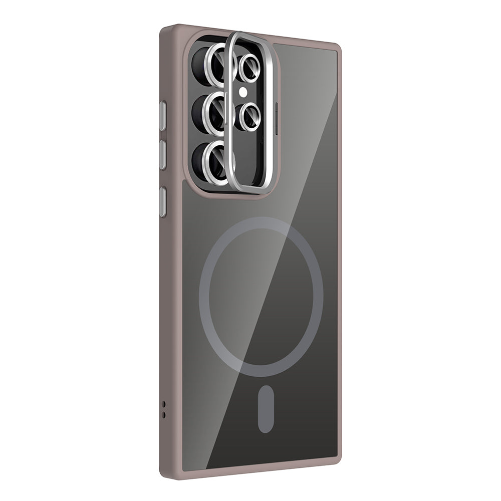Galaxy S24 Ultra Case with Stand and Camera Lens Gift, M-Safe Charging Feature, Zore Etro Cover Gray 