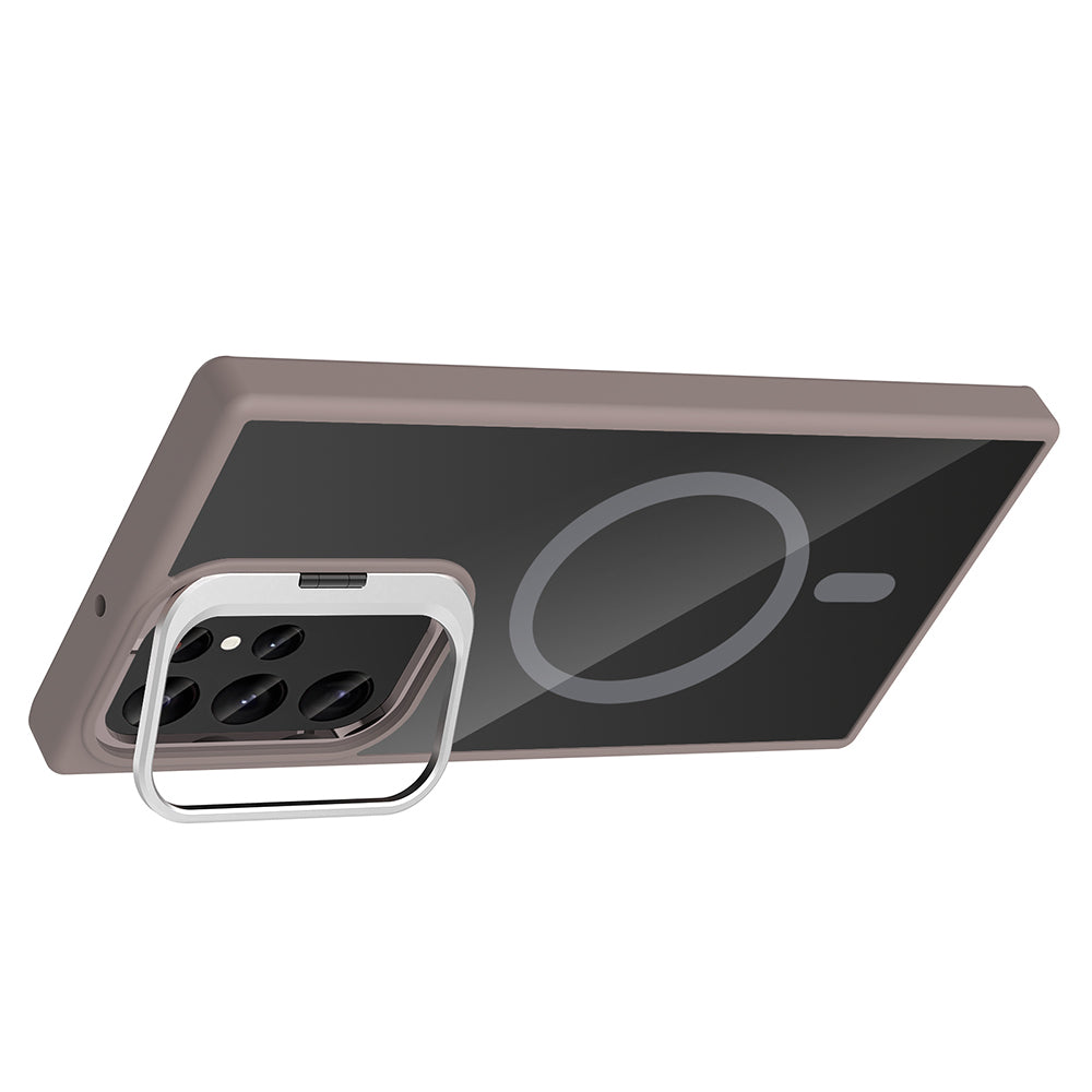 Galaxy S24 Ultra Case with Stand and Camera Lens Gift, M-Safe Charging Feature, Zore Etro Cover Gray 