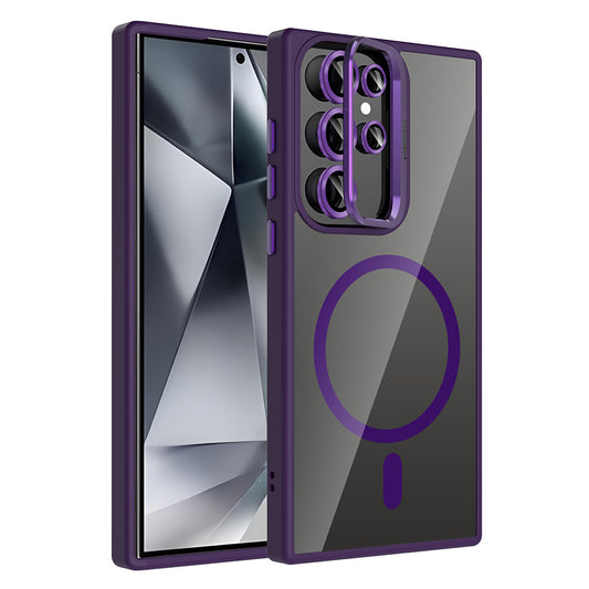Galaxy S24 Ultra Case with Stand and Camera Lens Gift, M-Safe Charging Feature, Zore Etro Cover, Deep Purple 