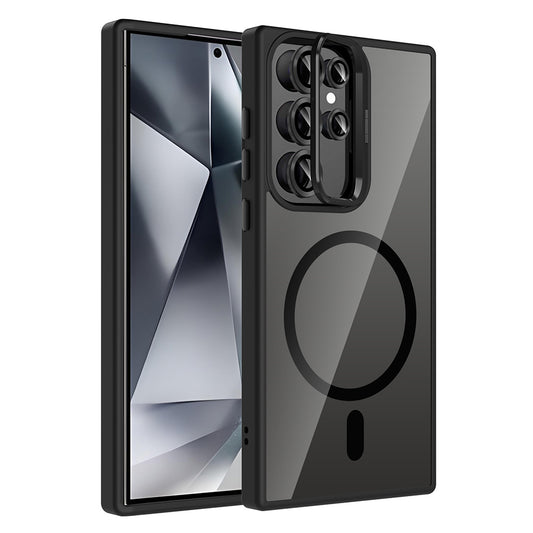 Galaxy S24 Ultra Case with Stand and Camera Lens Gift, M-Safe Charging Feature, Zore Etro Cover Black 